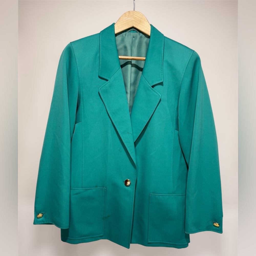 RAVENS West Germany Vintage 80s Wool Teal Women's Blazer Jacket size EU 36